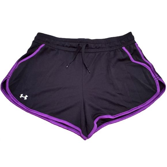 Under Armour Pants - Under Armour HeatGear Women’s Black/Purple Semi-Fitted Running Shorts Size: M